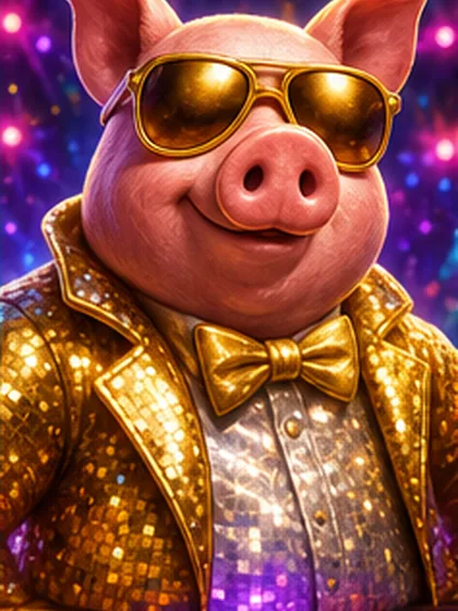 Disco-Schwein mit goldener Brille