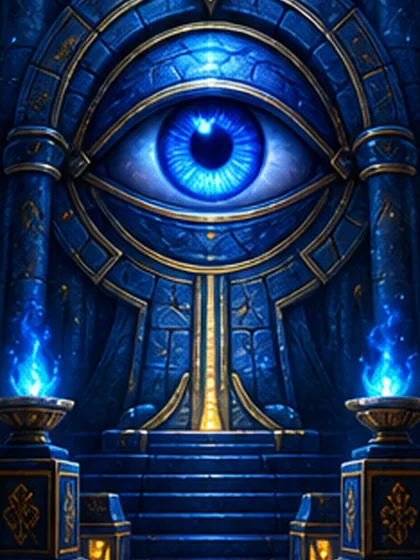 Leuchtendes blaues Auge in einem Tempel