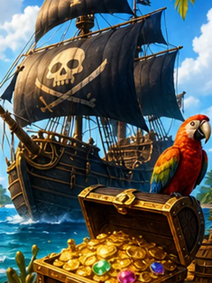 Piratenschiff mit Schatztruhe